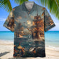 Vintage Sailboat Pirate Hawaiian Shirt For Island Vacations, Resort Wear, And Relaxed Seasonal Style