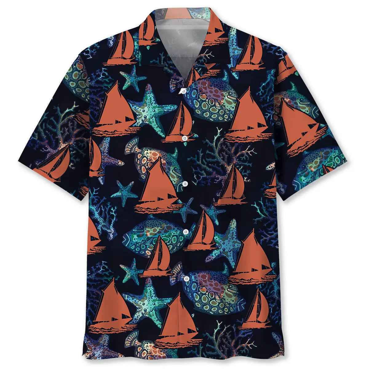 Sailboat Sea Creatures Hawaiian Shirt For Beach Days, Coastal Adventures, And Thoughtful Gift Giving