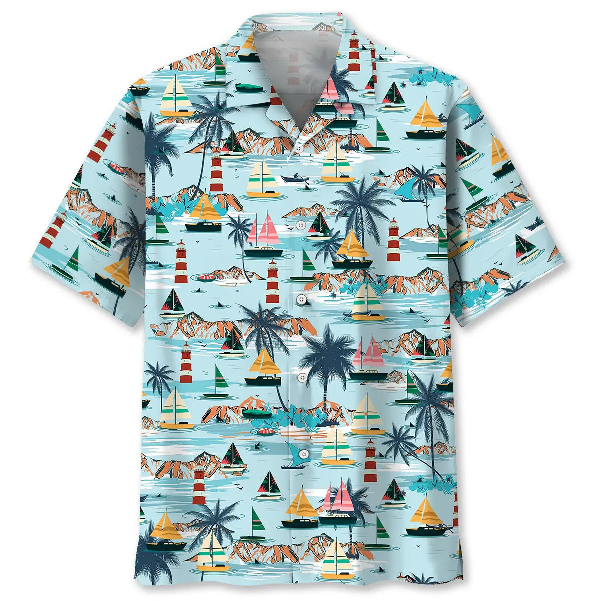 Tropical Sailboat Hawaiian Shirt For Island Getaways, Outdoor Gatherings, And Comfortable Summer Wear