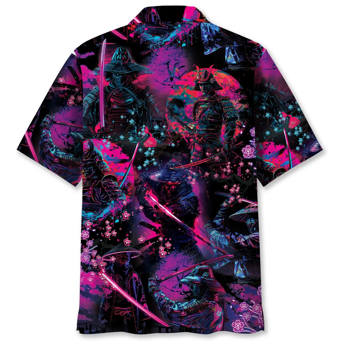 Creative Neon Samurai Hawaiian Shirt For Mythic Art Lovers, Coastal Outings, And Thoughtful Gift Giving