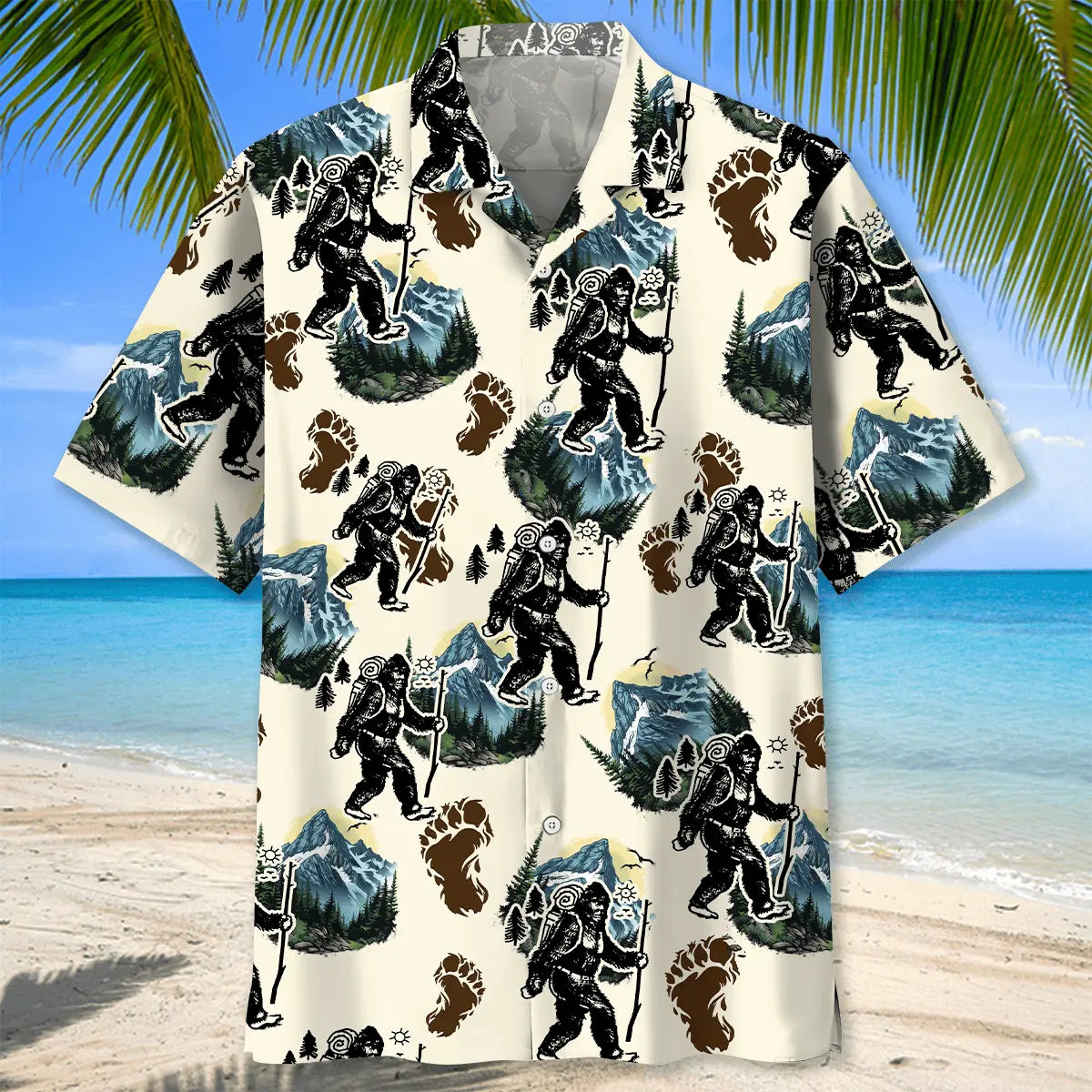 Sasquatch Hiking Trail Hawaiian Shirt For Beachside Event, Coastal Festival, And Easygoing Fashion