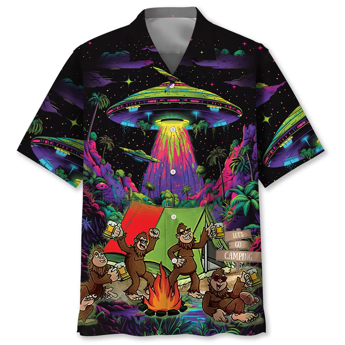 Sasquatch Night Camp Fire Gathering Hawaiian Shirt For Resort Escape And Vacation Style