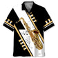 Saxophone Black White Hawaiian Shirt For Summer Road Trip, Resort Holiday, And Outdoor Comfort