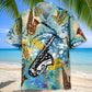 Colorful Saxophone Hawaiian Shirt For Creative Performers, Coastal Trips, And Casual Everyday Wear