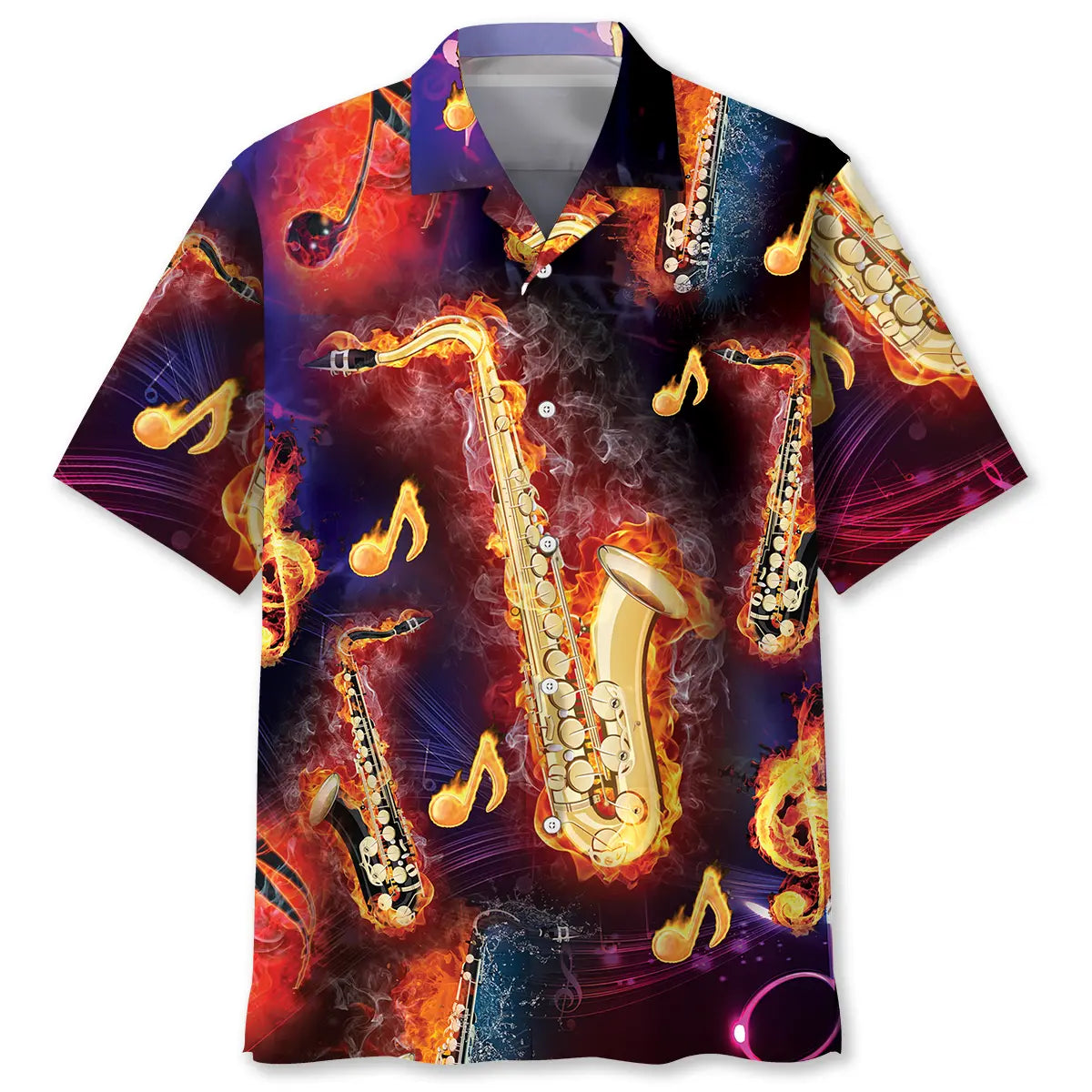 Colorful Saxophone Hawaiian Shirt For Tropical Holidays, Outdoor Gatherings, And Everyday Comfort
