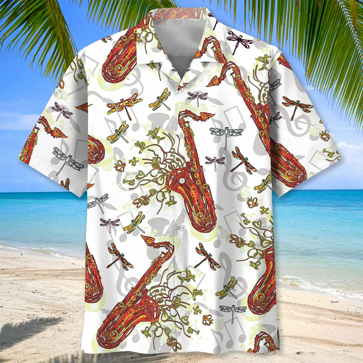 Saxophone Fly Hawaiian Shirt For Coastal Travel, Casual Events, And Comfortable Summer Wear