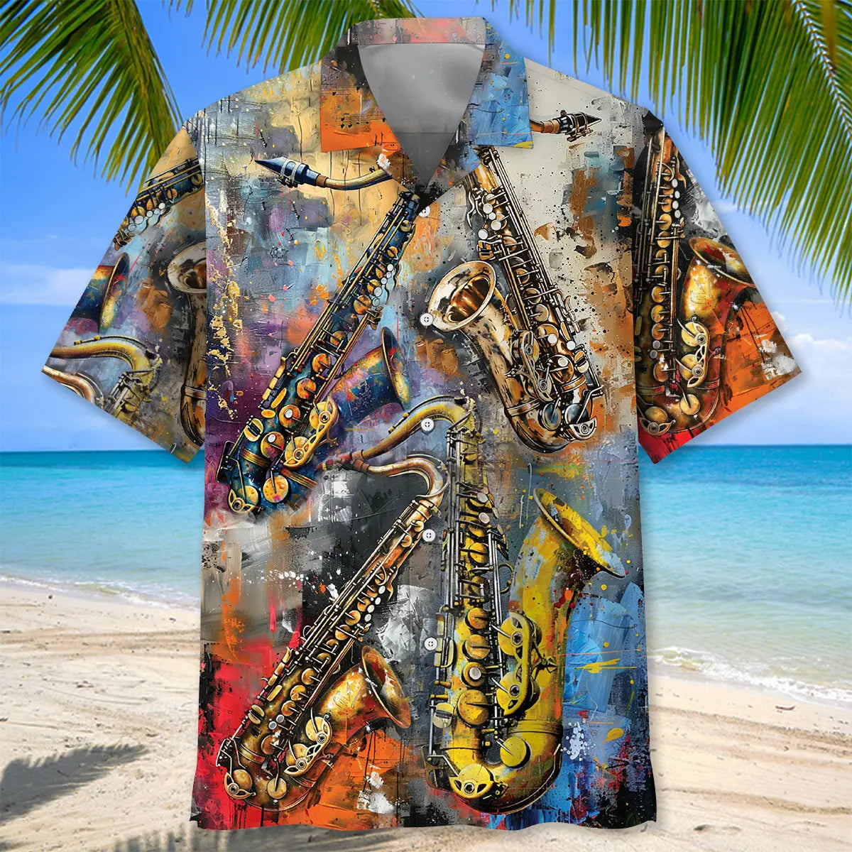 Saxophone Vintage Art Hawaiian Shirt For Family Vacation, Coastal Adventure, And Warm Weather Fashion