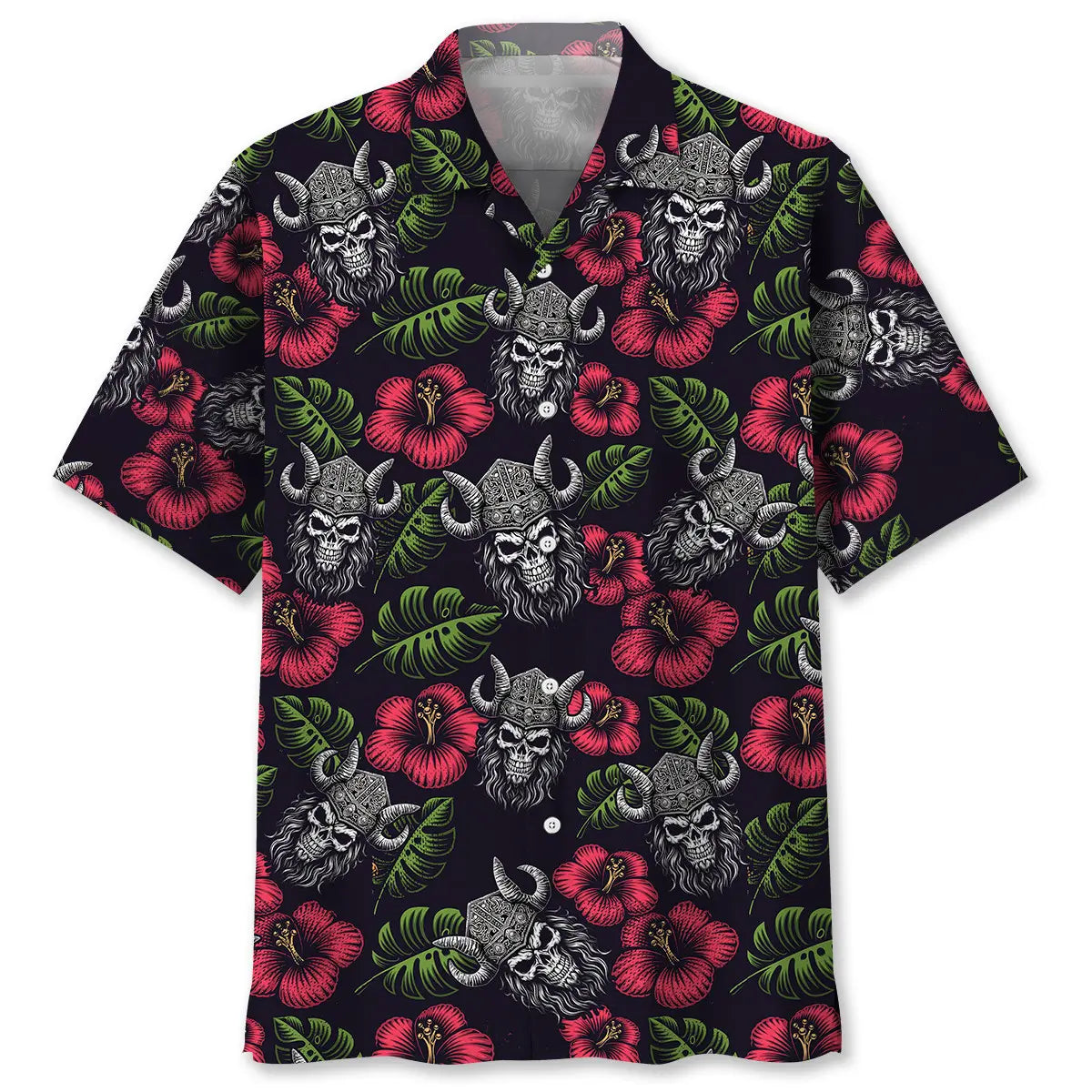 Spooky Skull Head Viking Warrior Hawaiian Shirt For Costume Parties, Summer Travel, And Distinctive Casual Wear