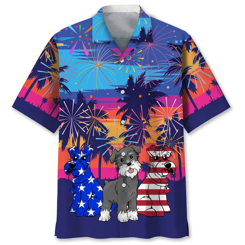 American Schnauzer Firework Hawaiian Shirt For Holiday Gatherings, Coastal Trips, And Proud Seasonal Style