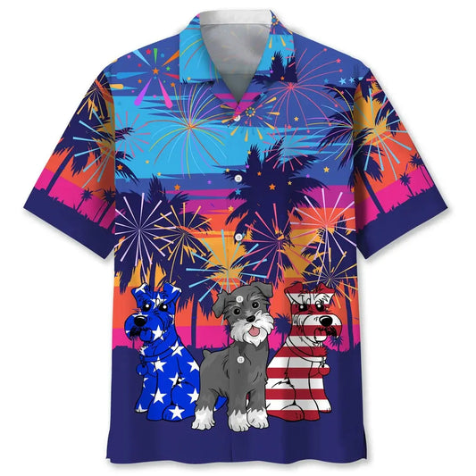 American Schnauzer Firework Hawaiian Shirt For Holiday Gatherings, Coastal Trips, And Proud Seasonal Style
