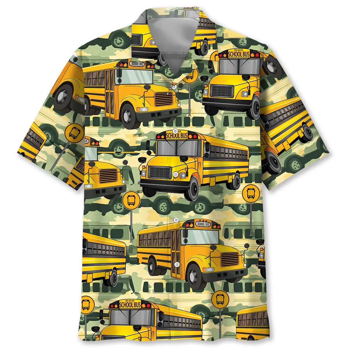Hawaiian Shirt / Adults / S School Bus Camouflage Hawaiian Shirt