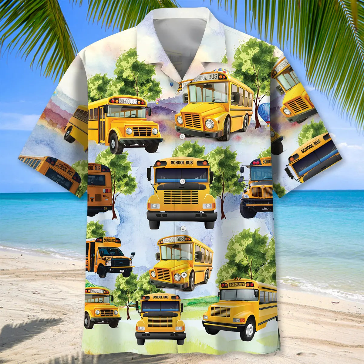 School Bus Hawaiian Shirt For Island Vacations, Resort Wear, And Relaxed Seasonal Style