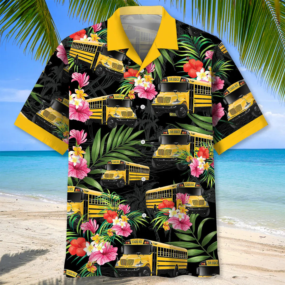School Bus Nature Hawaiian Shirt For Tropical Holidays, Outdoor Gatherings, And Everyday Comfort