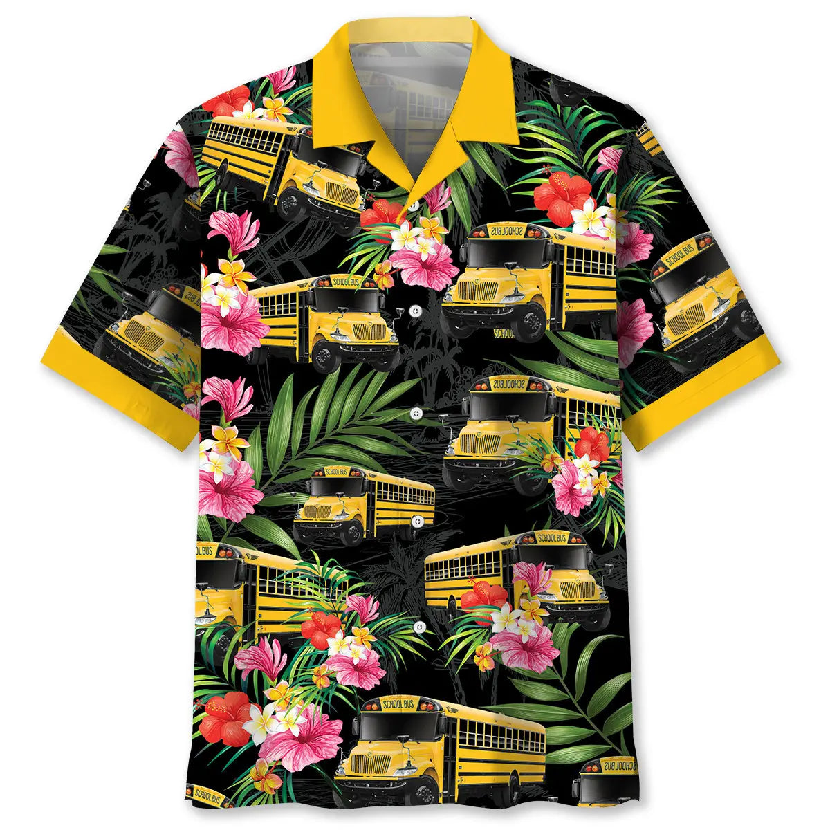 School Bus Nature Hawaiian Shirt For Tropical Holidays, Outdoor Gatherings, And Everyday Comfort