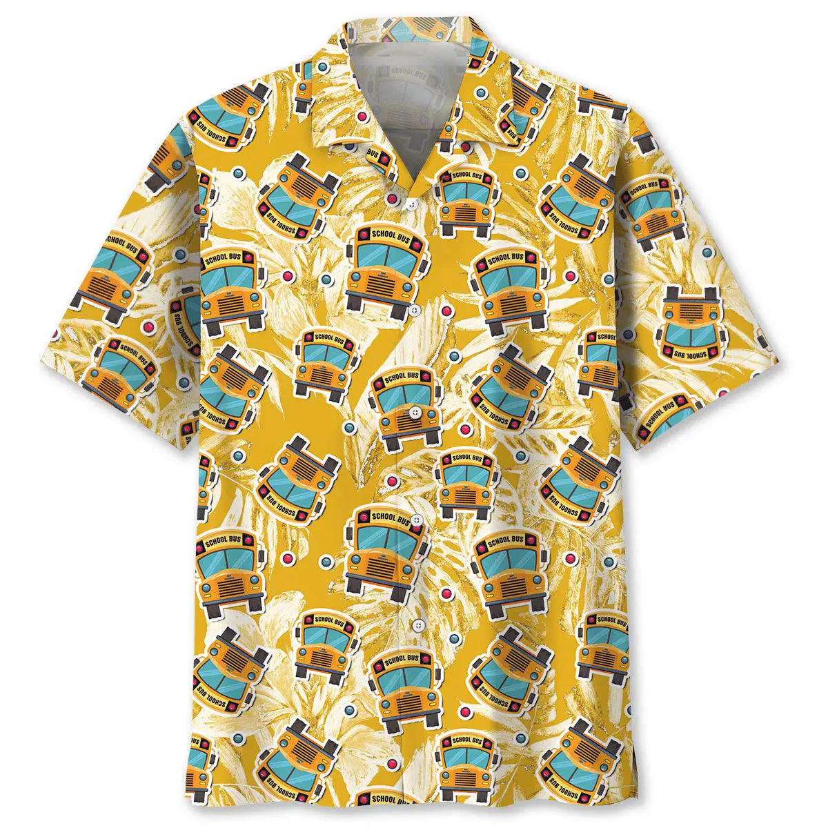 Tropical School Bus Hawaiian Shirt For Summer Vacation, Beach Travel, And Casual Wear