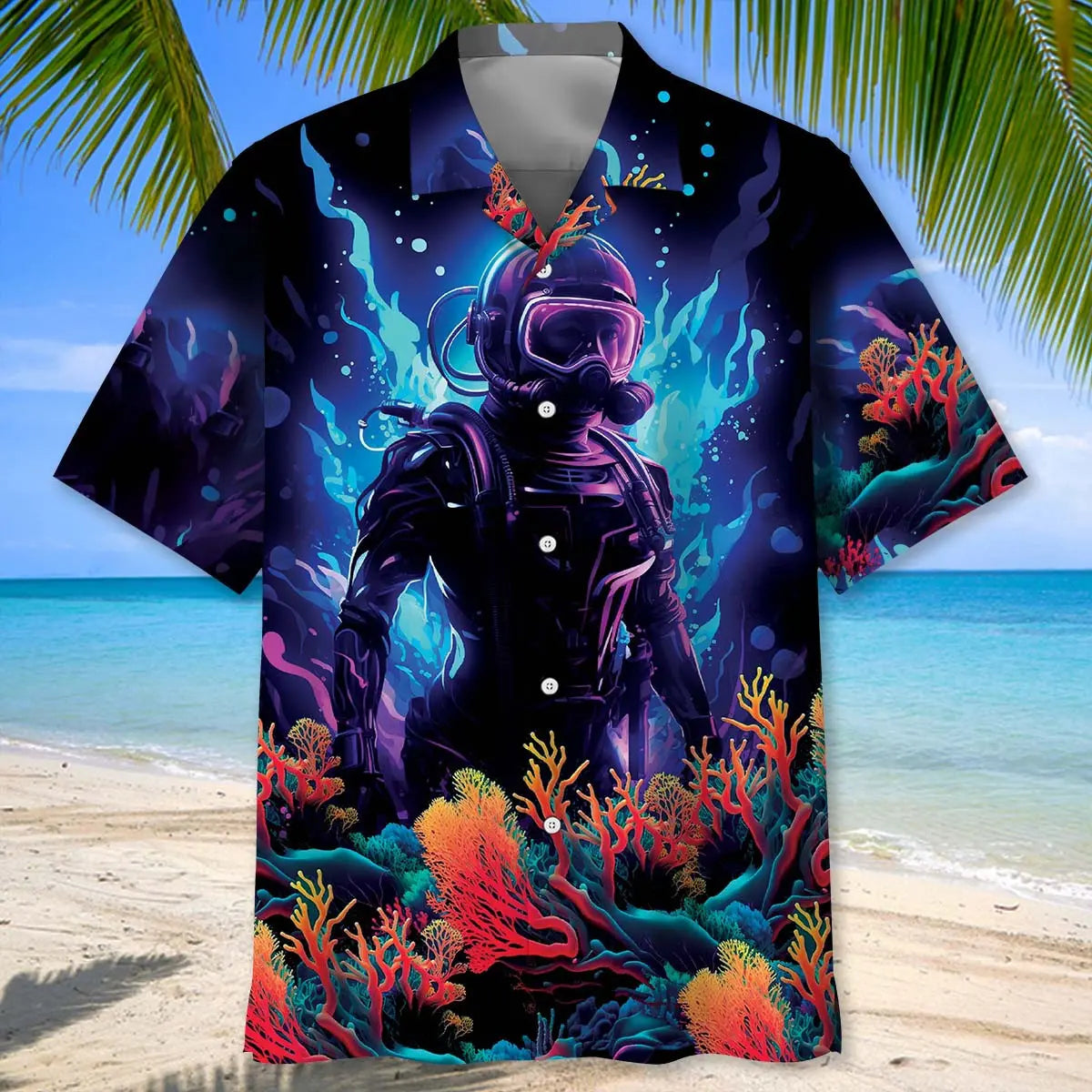 Creative Scuba Diving Hawaiian Shirt For Outdoor Adventures, Coastal Travel, And Comfortable Casual Style