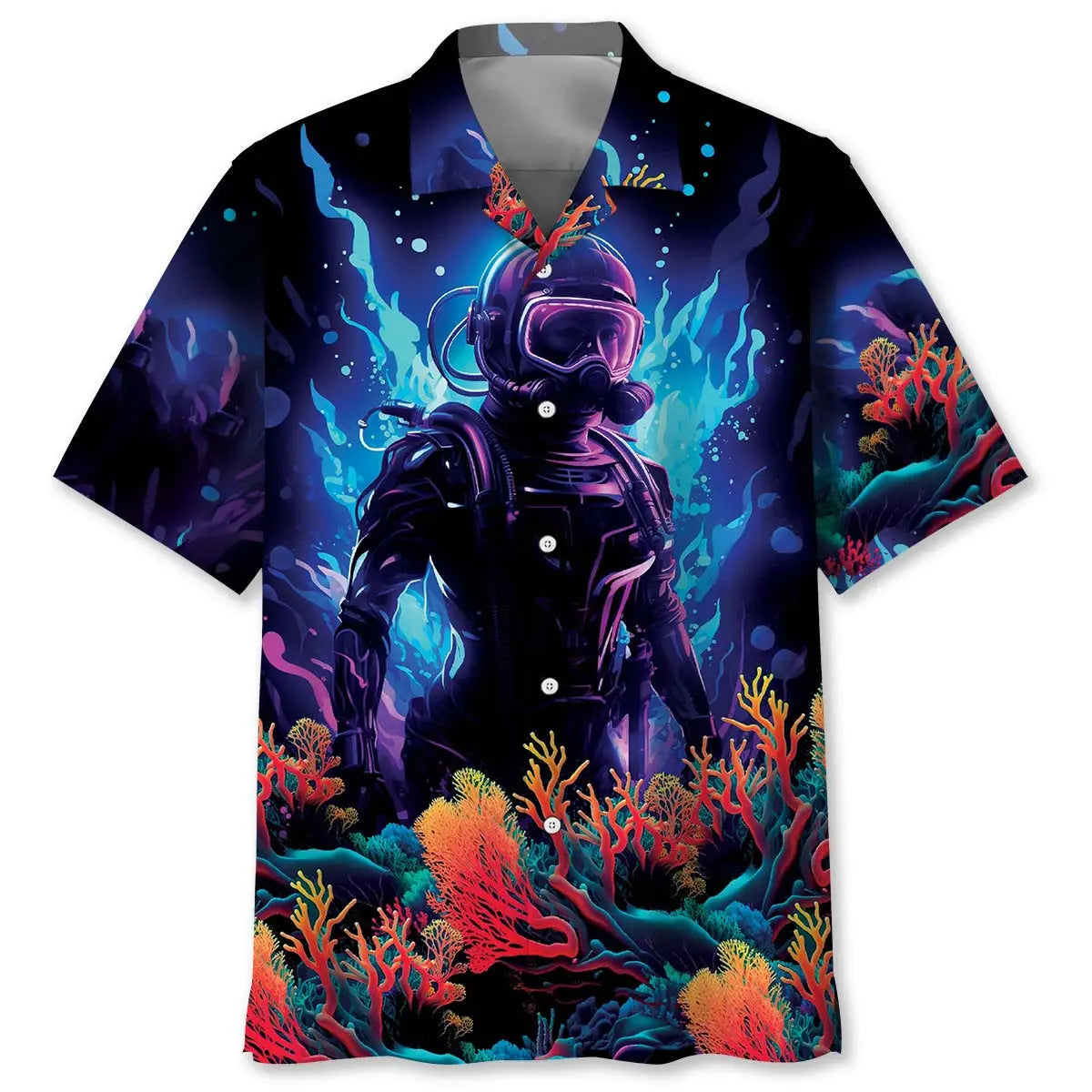 Creative Scuba Diving Hawaiian Shirt For Outdoor Adventures, Coastal Travel, And Comfortable Casual Style