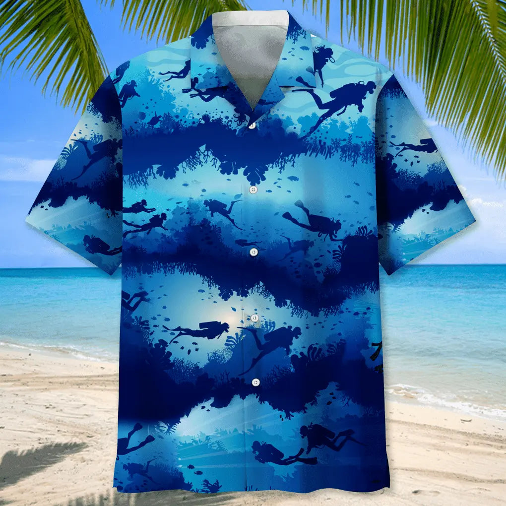 Scuba Diving Beach Hawaiian Shirt For Tropical Holidays, Outdoor Gatherings, And Everyday Comfort