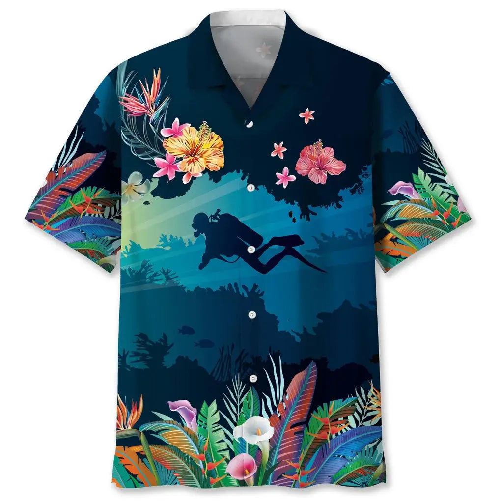 Tropical Scuba Diving Beach Hawaiian Shirt For Tropical Holidays, Outdoor Gatherings, And Everyday Comfort