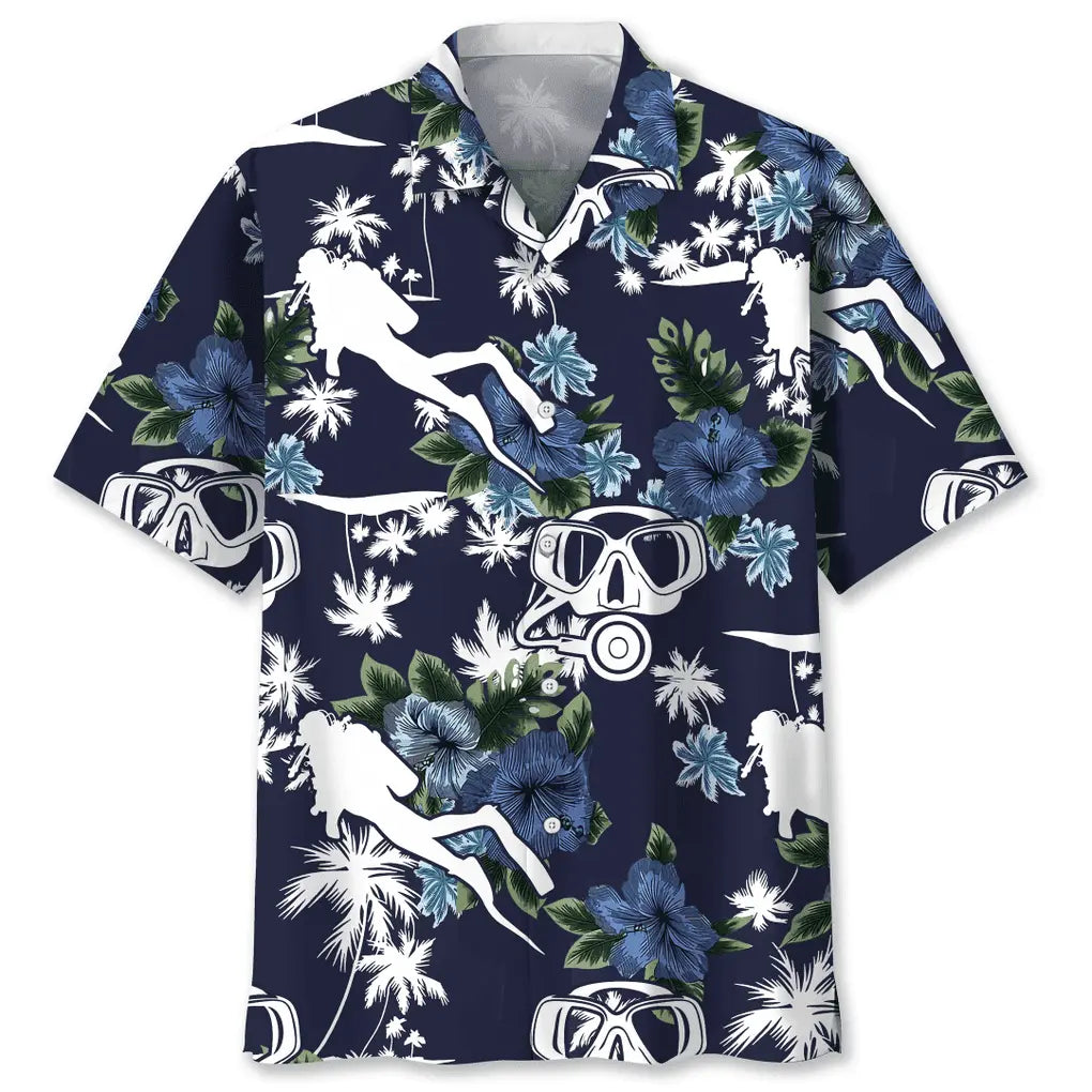 Scuba Diving Blue Nature Hawaiian Shirt For Tropical Holidays, Outdoor Gatherings, And Everyday Comfort