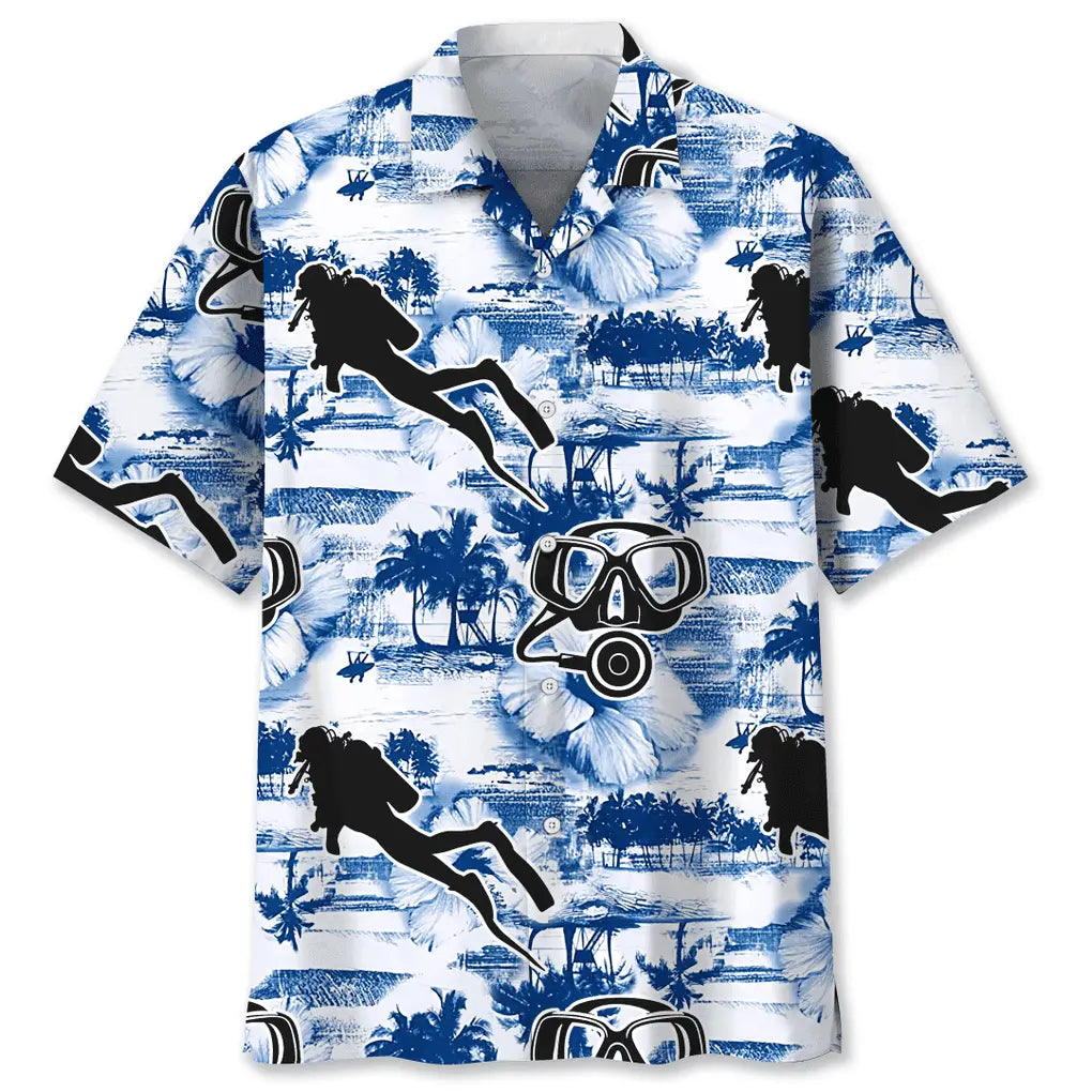 Scuba Diving Blue Nature Hawaiian Shirt For Resort Trips, Coastal Parties, And Warm Weather Style