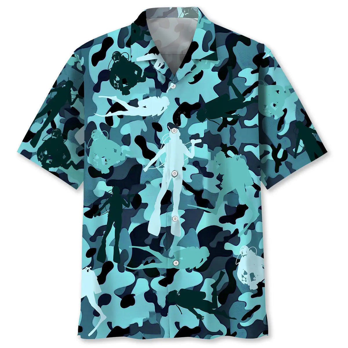 Scuba Diving Camo Hawaiian Shirt For Resort Trips, Coastal Parties, And Warm Weather Style