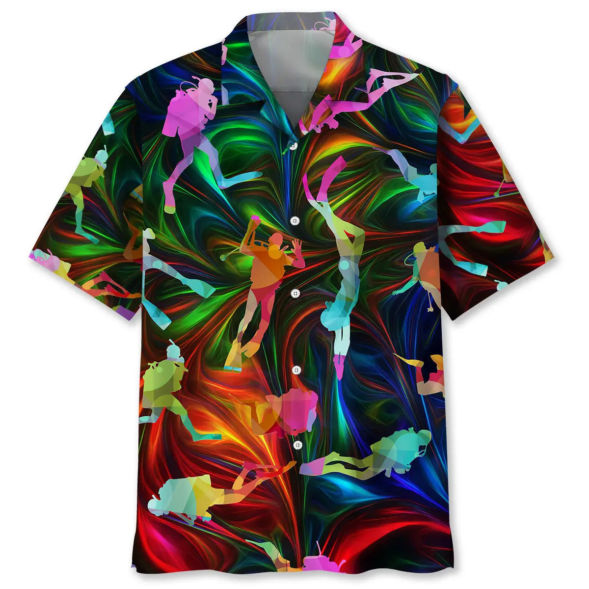 Colorful Scuba Diving Hawaiian Shirt For Resort Trips, Coastal Parties, And Warm Weather Style