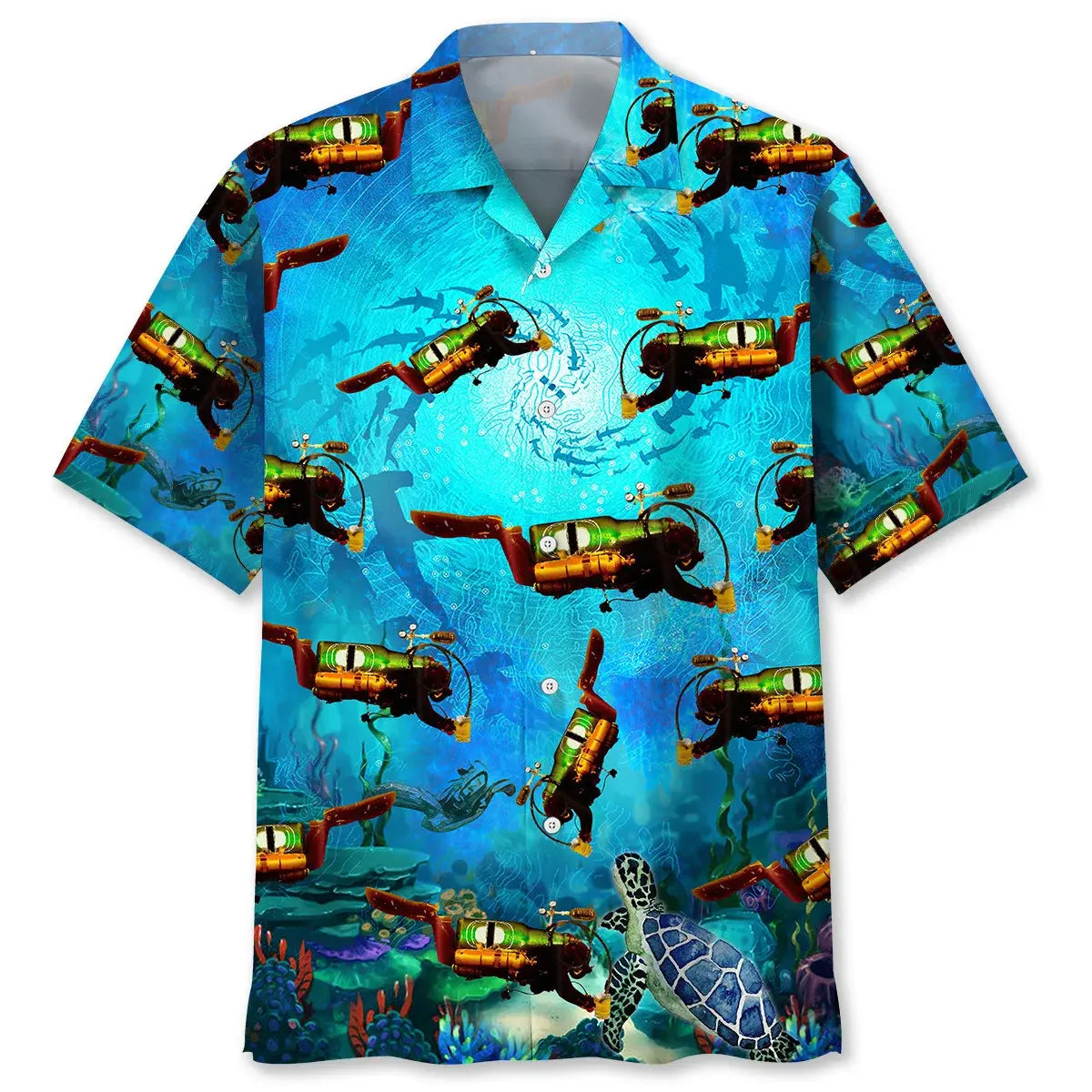 Scuba Diving Creature Hawaiian Shirt For Coastal Travel, Casual Events, And Comfortable Summer Wear