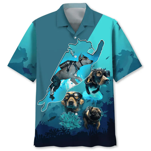 Scuba Diving Dog Dive Hawaiian Shirt For Sports Fans, Summer Outings, And Relaxed Vacation Wear