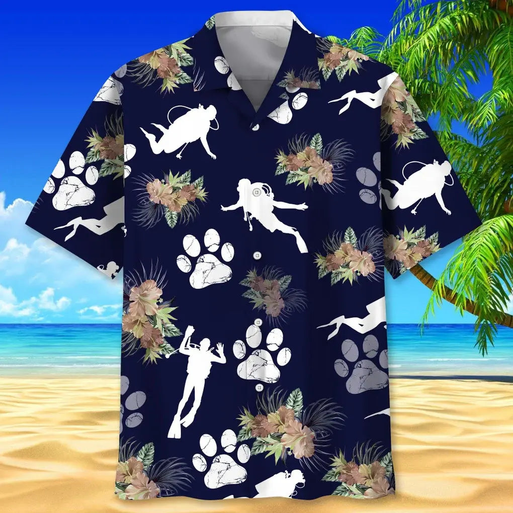 Tropical Scuba Diving Dog Hawaiian Shirt For Beach Days, Weekend Events, And Thoughtful Gift Giving