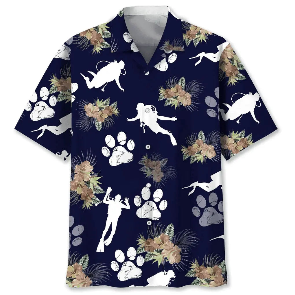 Tropical Scuba Diving Dog Hawaiian Shirt For Beach Days, Weekend Events, And Thoughtful Gift Giving