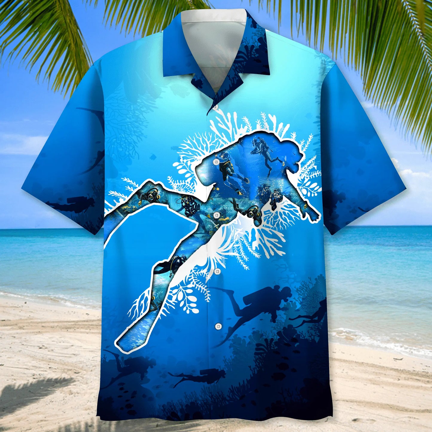 Scuba Diving Beach Hawaiian Shirt For Outdoor Adventures, Coastal Travel, And Comfortable Casual Style