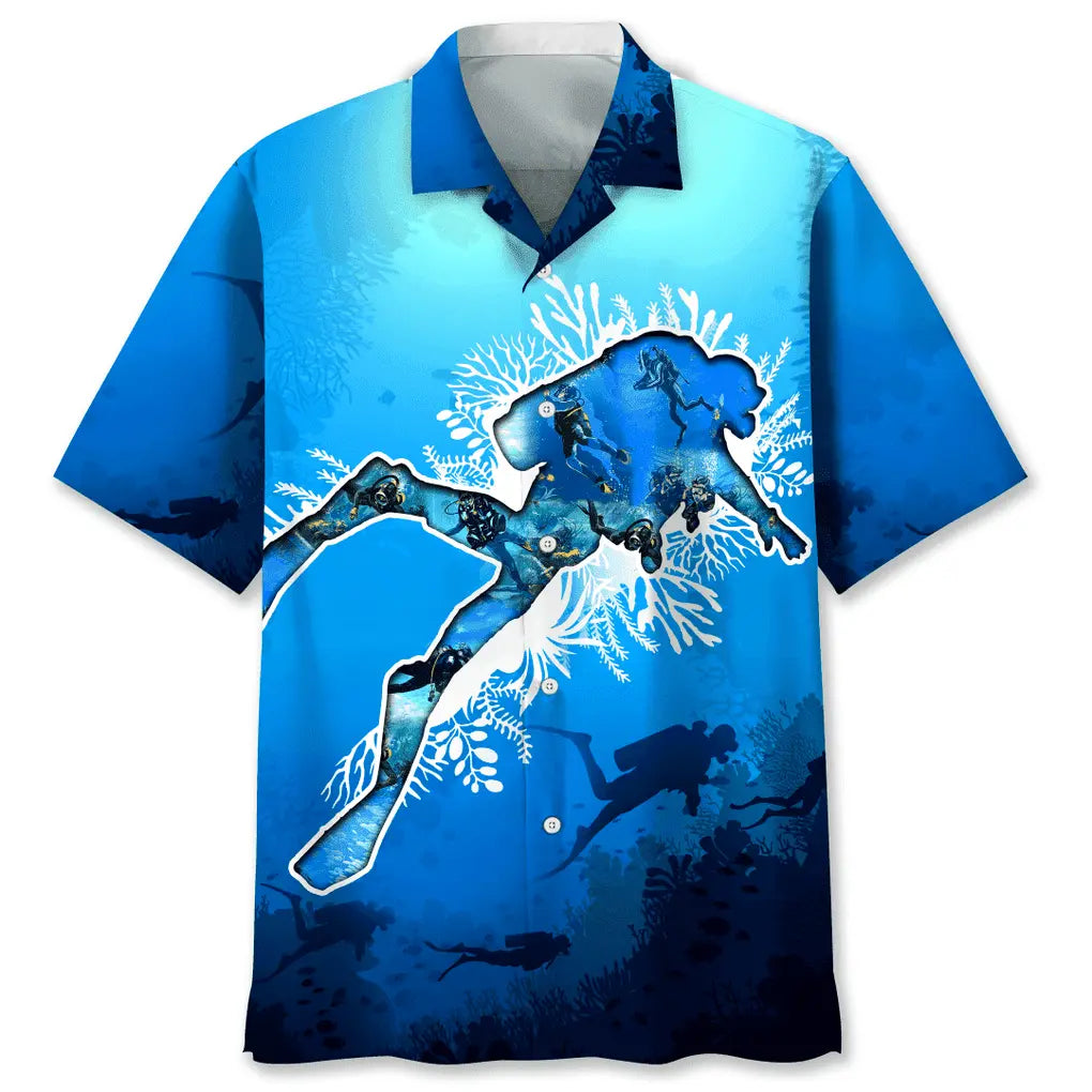 Scuba Diving Beach Hawaiian Shirt For Outdoor Adventures, Coastal Travel, And Comfortable Casual Style