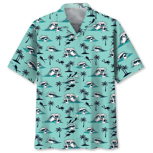 Island Scuba Diving Hawaiian Shirt For Summer Vacation, Beach Travel, And Casual Wear