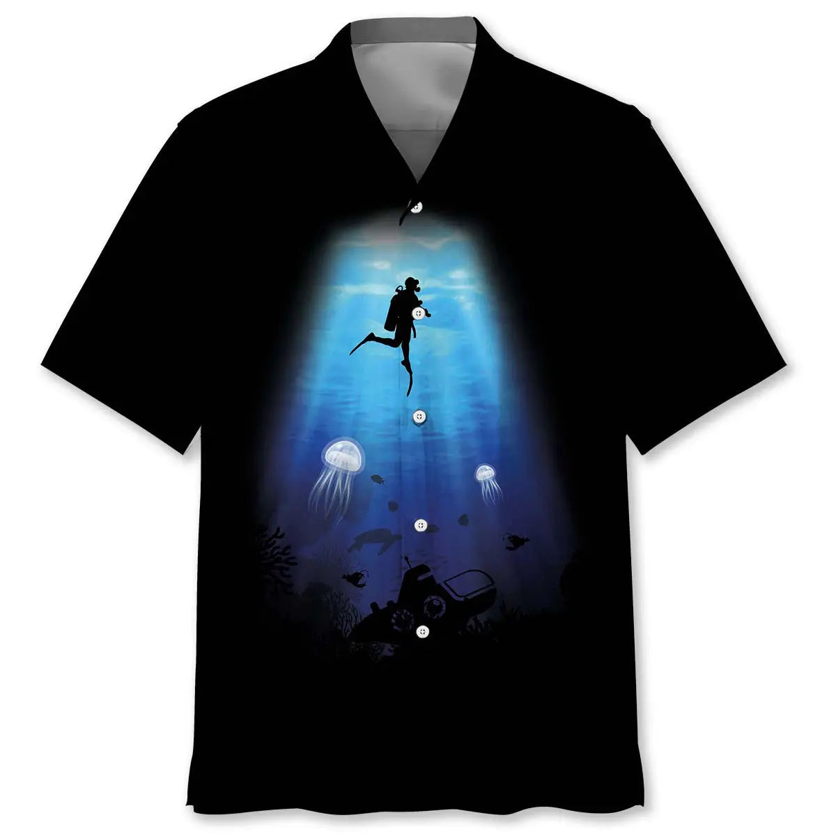 Scuba Diving Light Hawaiian Shirt For Summer Vacation, Beach Travel, And Casual Wear