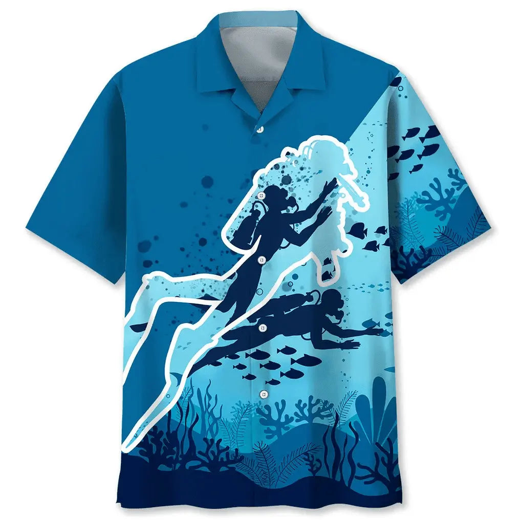 Scuba Diving Ocean Hawaiian Shirt For Island Vacations, Resort Wear, And Relaxed Seasonal Style