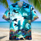 Scuba Diving Shark Hawaiian Shirt For Coastal Travel, Casual Events, And Comfortable Summer Wear