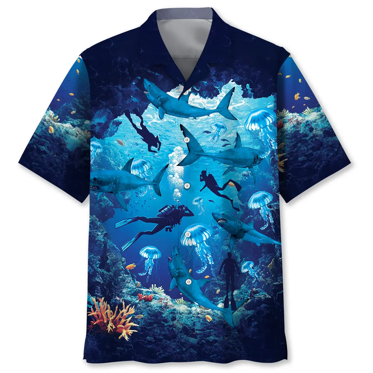 Hawaiian Shirt / Adults / S Scuba Diving Shark Hawaiian Shirt
