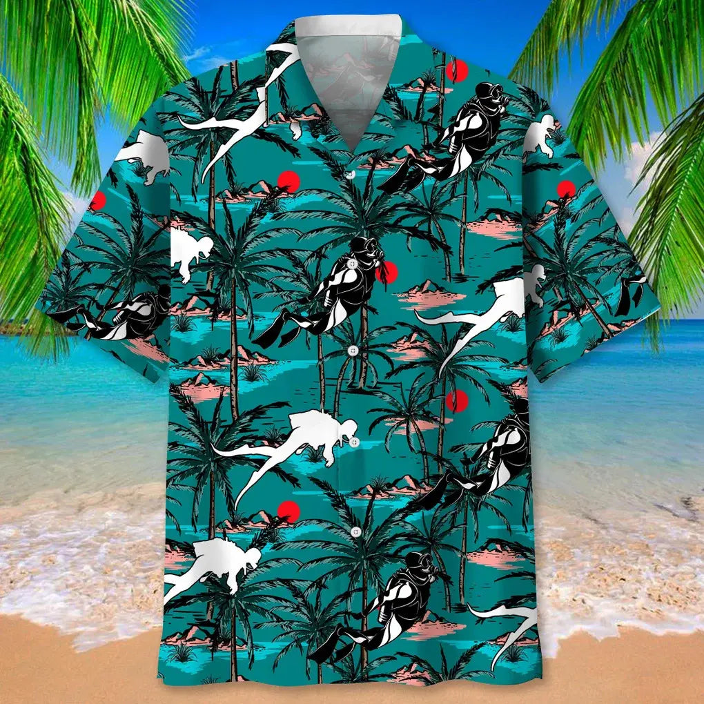 Vintage Scuba Diving Hawaiian Shirt For Sports Fans, Summer Outings, And Relaxed Vacation Wear