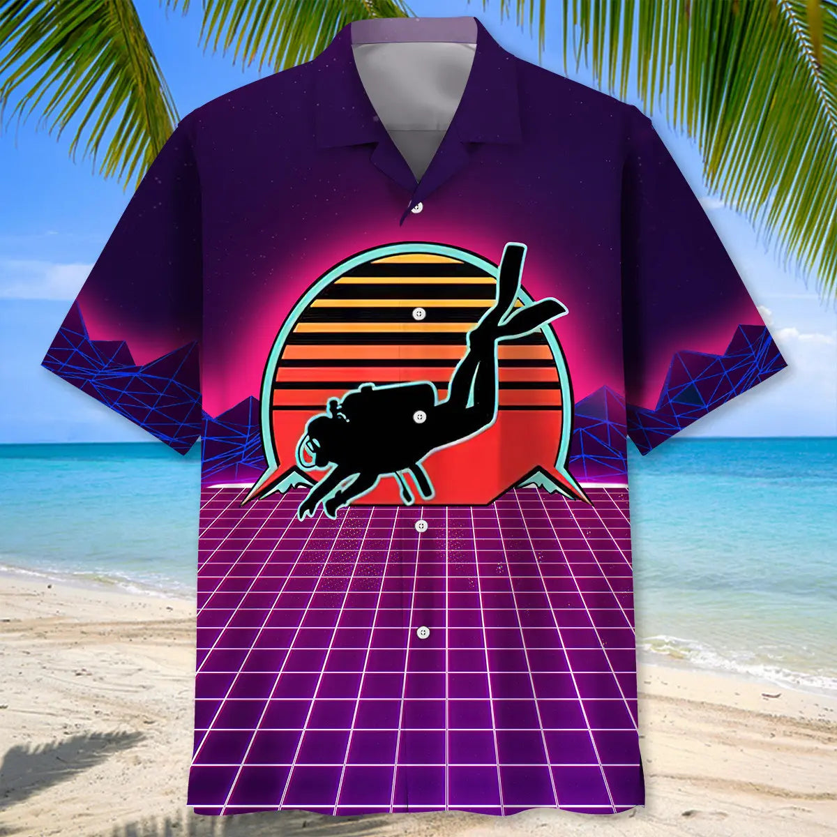 Vintage Scuba Diving Hawaiian Shirt For Outdoor Adventures, Coastal Travel, And Comfortable Casual Style