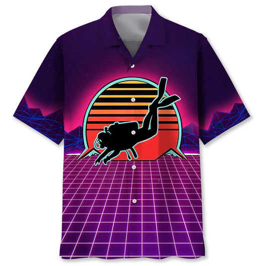 Vintage Scuba Diving Hawaiian Shirt For Outdoor Adventures, Coastal Travel, And Comfortable Casual Style