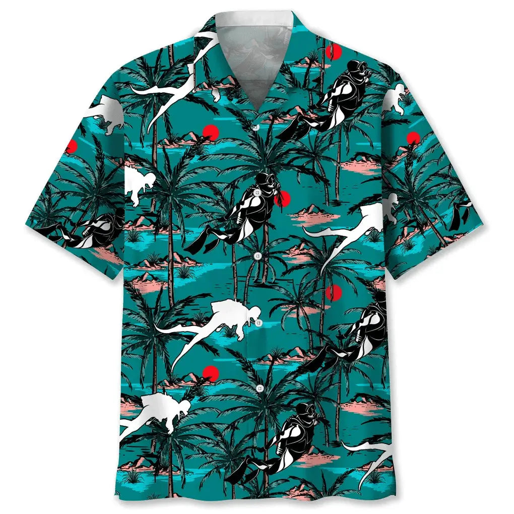 Vintage Scuba Diving Hawaiian Shirt For Sports Fans, Summer Outings, And Relaxed Vacation Wear