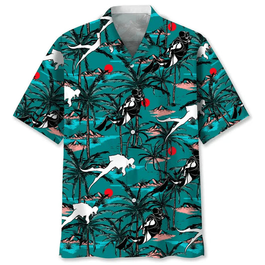 Vintage Scuba Diving Hawaiian Shirt For Sports Fans, Summer Outings, And Relaxed Vacation Wear