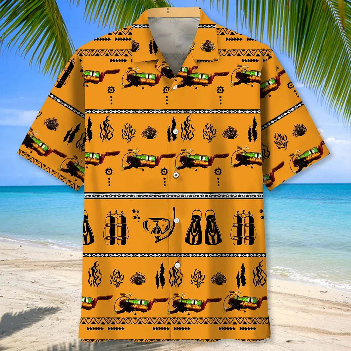 Vintage Scuba Diving Tool Hawaiian Shirt For Outdoor Adventures, Coastal Travel, And Comfortable Casual Style