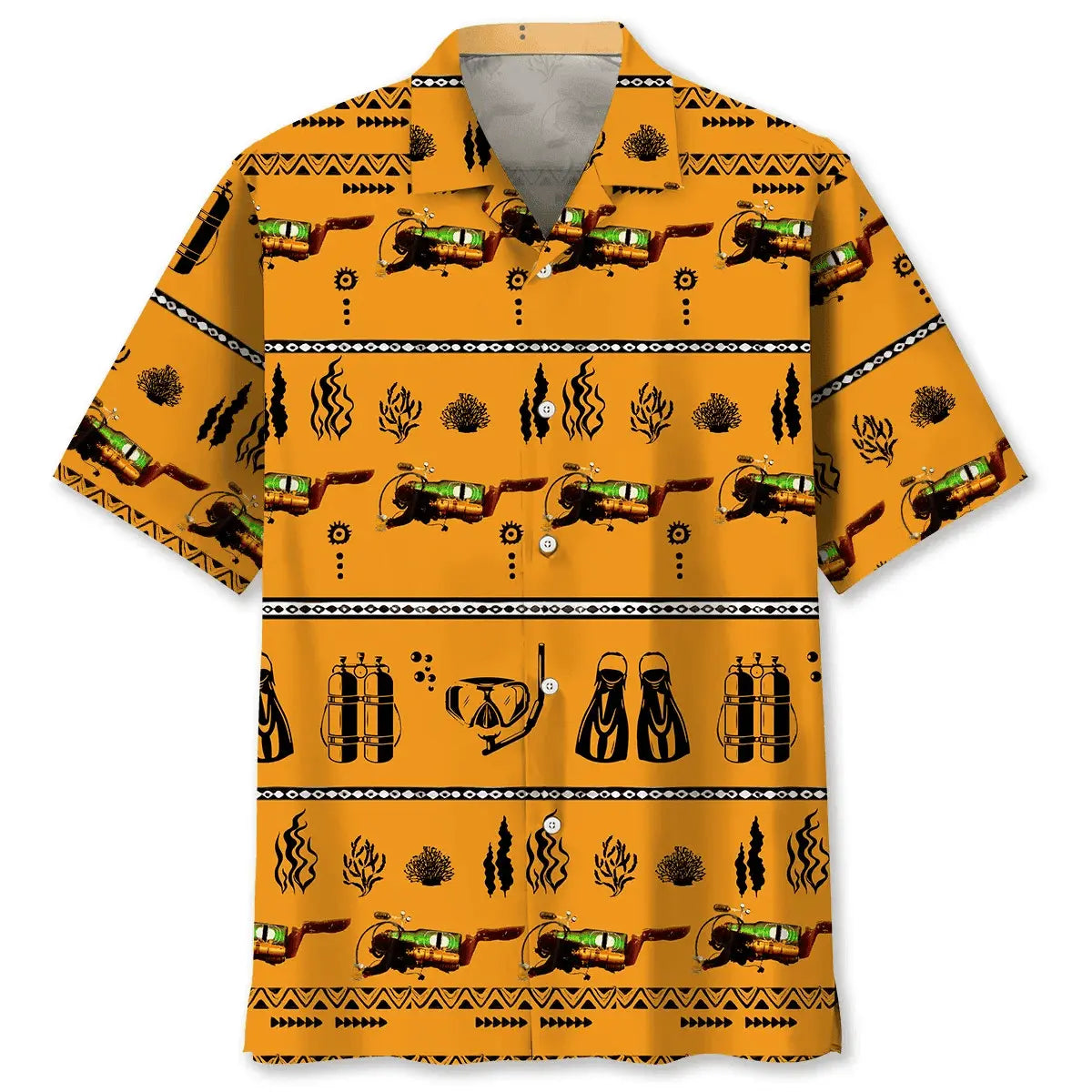 Vintage Scuba Diving Tool Hawaiian Shirt For Outdoor Adventures, Coastal Travel, And Comfortable Casual Style