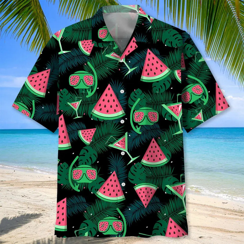 Scuba Diving Watermelon Hawaiian Shirt For Resort Trips, Coastal Parties, And Warm Weather Style