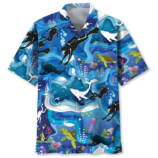 Scuba Diving Whale Hawaiian Shirt For Resort Trips, Coastal Parties, And Warm Weather Style