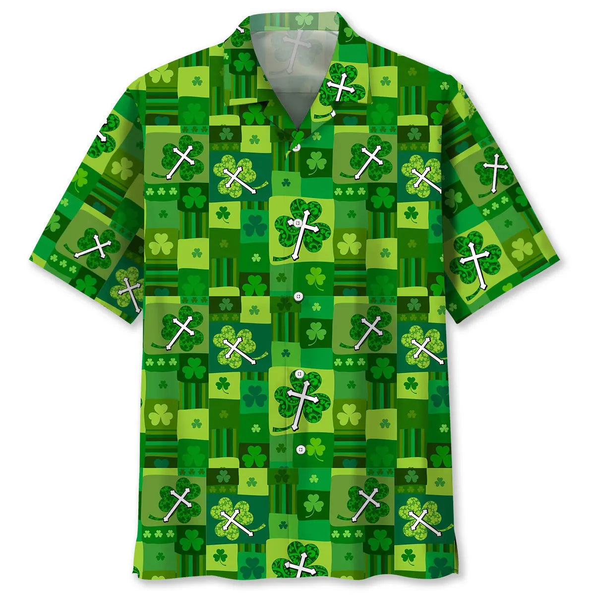 Shamrock Cross Irish Saint Patrick's Day Hawaiian Shirt For Resort Trips, Coastal Parties, And Warm Weather Style
