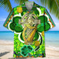 Shamrock Green Irish Saint Patrick's Day Hawaiian Shirt For Summer Vacation, Beach Travel, And Casual Wear