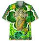 Shamrock Green Irish Saint Patrick's Day Hawaiian Shirt For Summer Vacation, Beach Travel, And Casual Wear